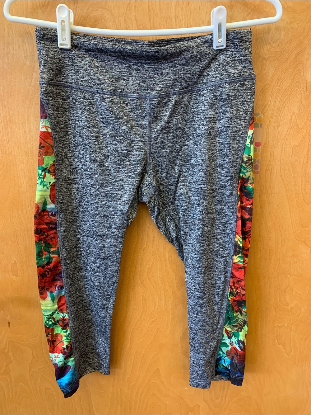 LuLaRoe Gray Capri Leggings with Multicolor Floral Side Panels
